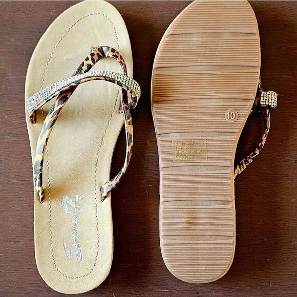 SEVEN7 Women's New In Bag Cheetah Rhinestone Faux Leather Thong/Sandal - Picture 12 of 16